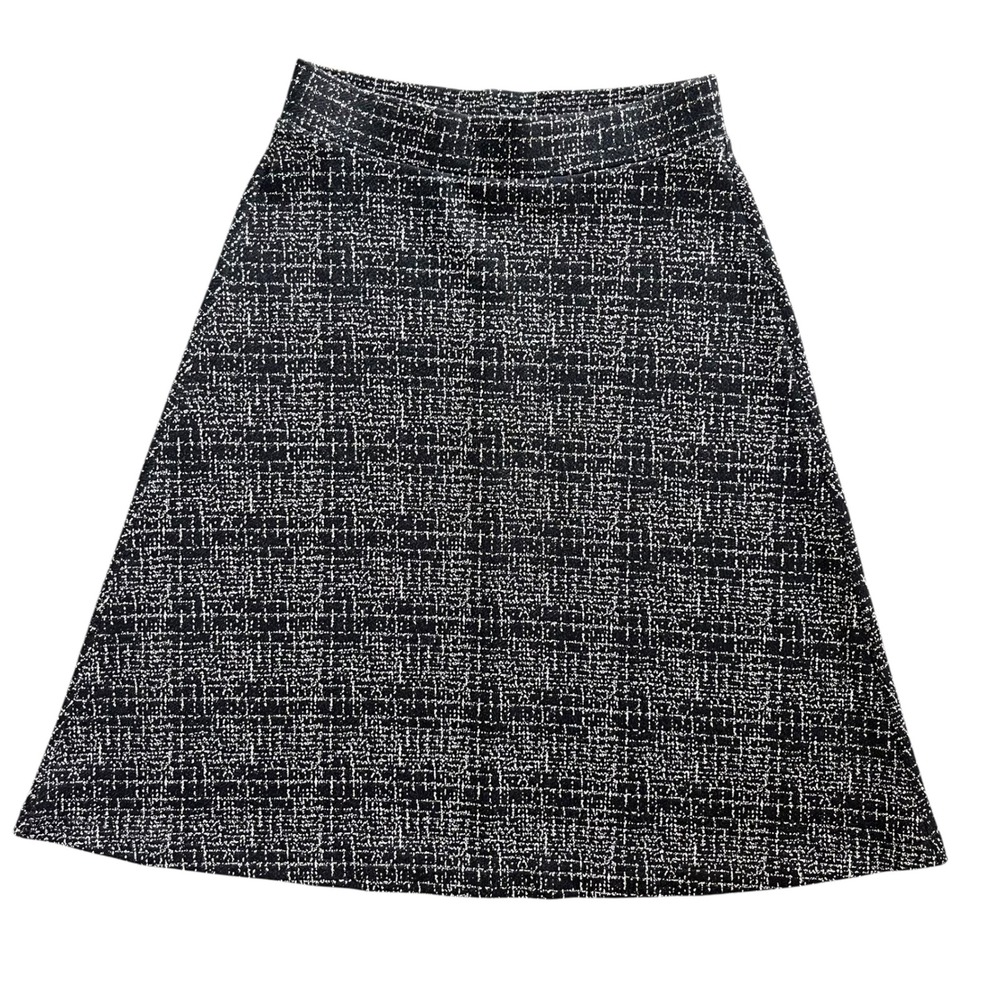 Lands End Womens XS Black White Tan Tweed A-Line Knit Skirt Career Workwear Chic